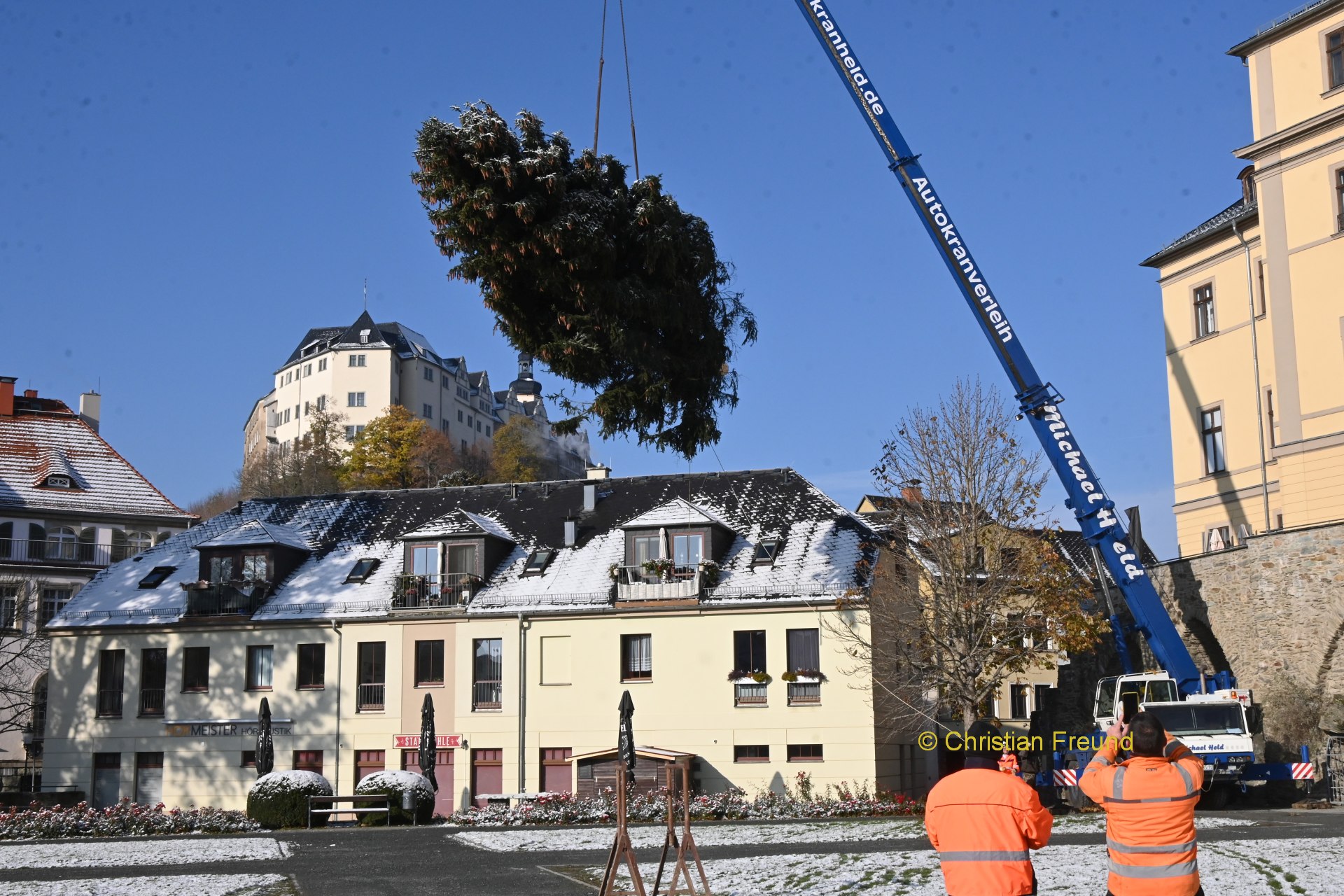 Stattlicher Weihnachtsbaum schmückt den Schlossgarten